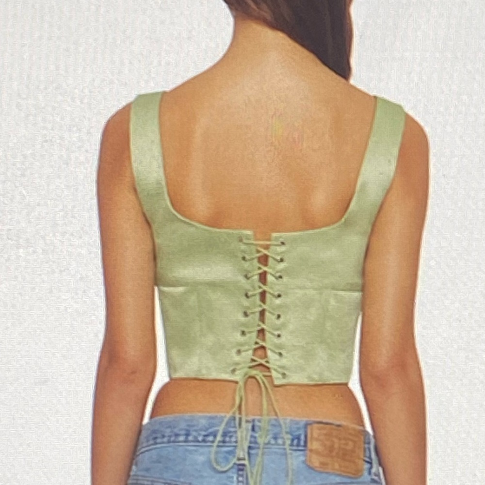 Danielle Guizio green satin lace-up bustier - Picture 3 of 7